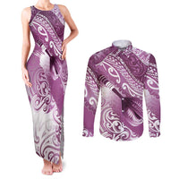 Personalised New Zealand Aotearoa Darts Masters Couples Matching Tank Maxi Dress and Long Sleeve Button Shirt Maori Art Tattoo with Tribal Dart Symbol Pink - Polynesian Pride