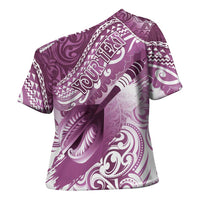Personalised New Zealand Aotearoa Darts Masters Cross Shoulder Shirt Maori Art Tattoo with Tribal Dart Symbol Pink - Polynesian Pride