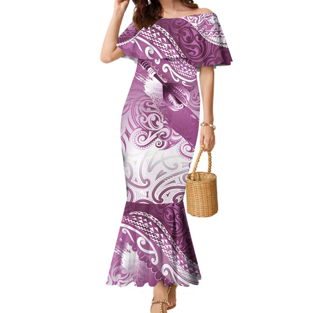 Personalised New Zealand Aotearoa Darts Masters Family Matching Mermaid Dress and Hawaiian Shirt Maori Art Tattoo with Tribal Dart Symbol Pink - Polynesian Pride