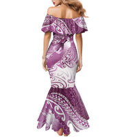 Personalised New Zealand Aotearoa Darts Masters Family Matching Mermaid Dress and Hawaiian Shirt Maori Art Tattoo with Tribal Dart Symbol Pink - Polynesian Pride