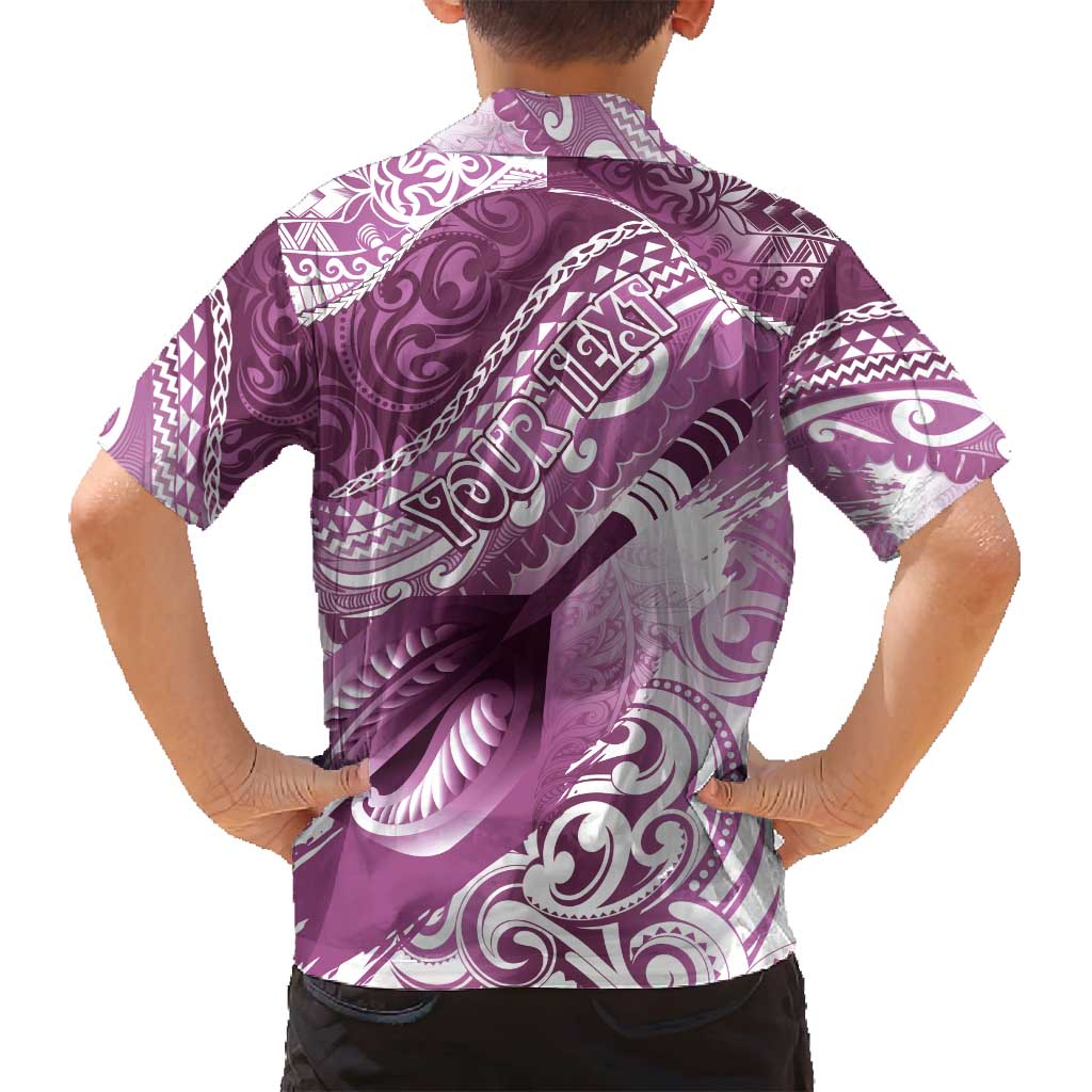 Personalised New Zealand Aotearoa Darts Masters Family Matching Off Shoulder Short Dress and Hawaiian Shirt Maori Art Tattoo with Tribal Dart Symbol Pink - Polynesian Pride