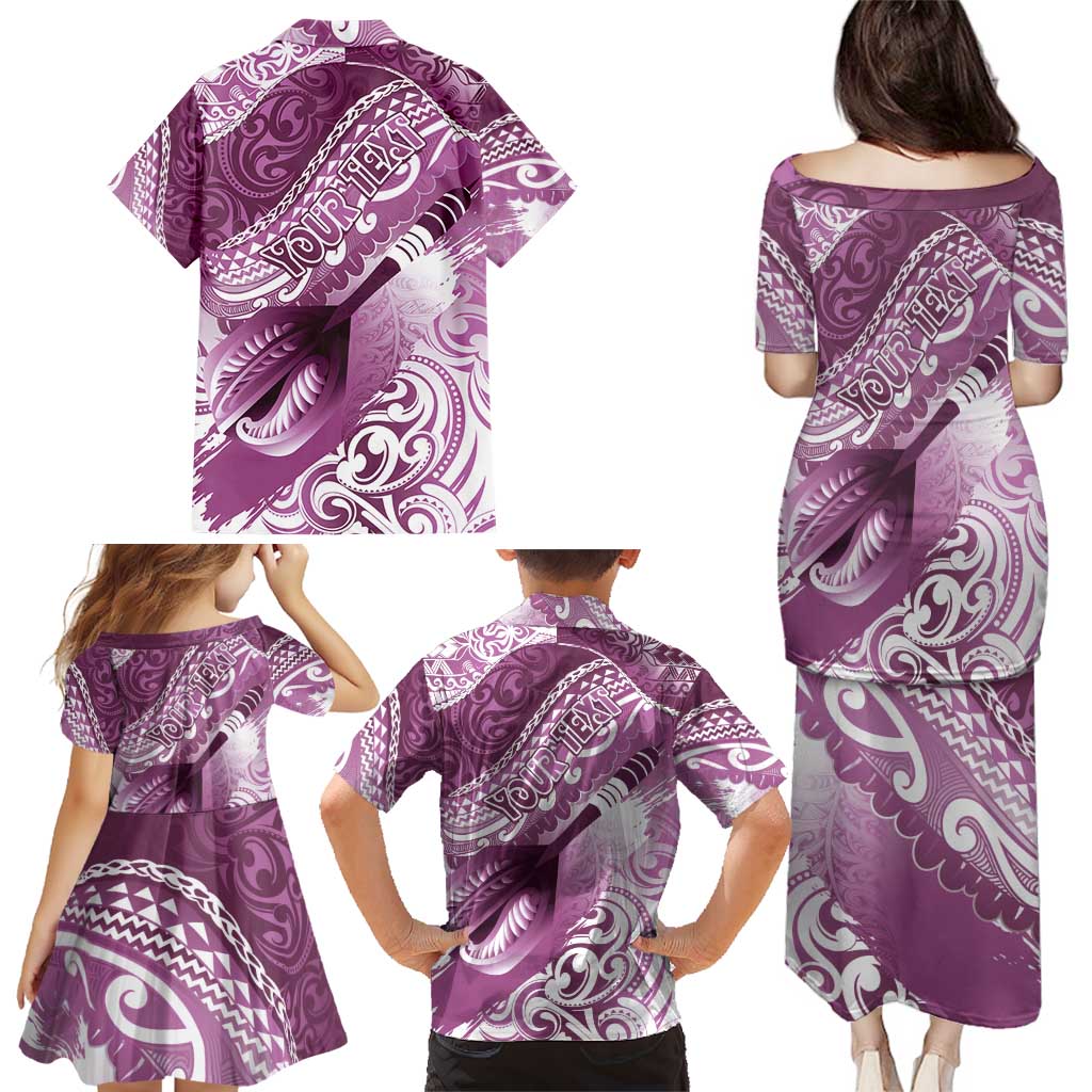 Personalised New Zealand Aotearoa Darts Masters Family Matching Puletasi and Hawaiian Shirt Maori Art Tattoo with Tribal Dart Symbol Pink - Polynesian Pride