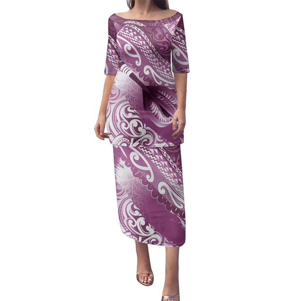 Personalised New Zealand Aotearoa Darts Masters Family Matching Puletasi and Hawaiian Shirt Maori Art Tattoo with Tribal Dart Symbol Pink - Polynesian Pride