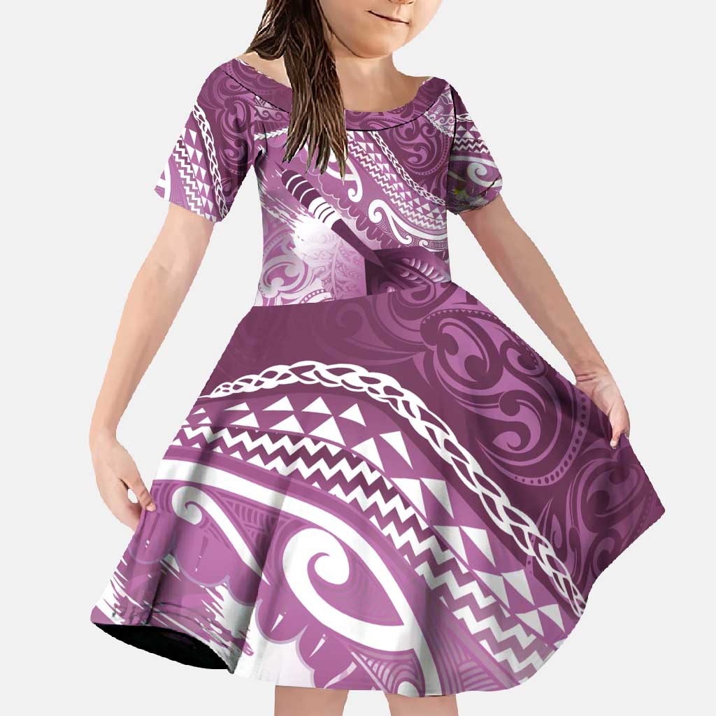 Personalised New Zealand Aotearoa Darts Masters Family Matching Summer Maxi Dress and Hawaiian Shirt Maori Art Tattoo with Tribal Dart Symbol Pink - Polynesian Pride