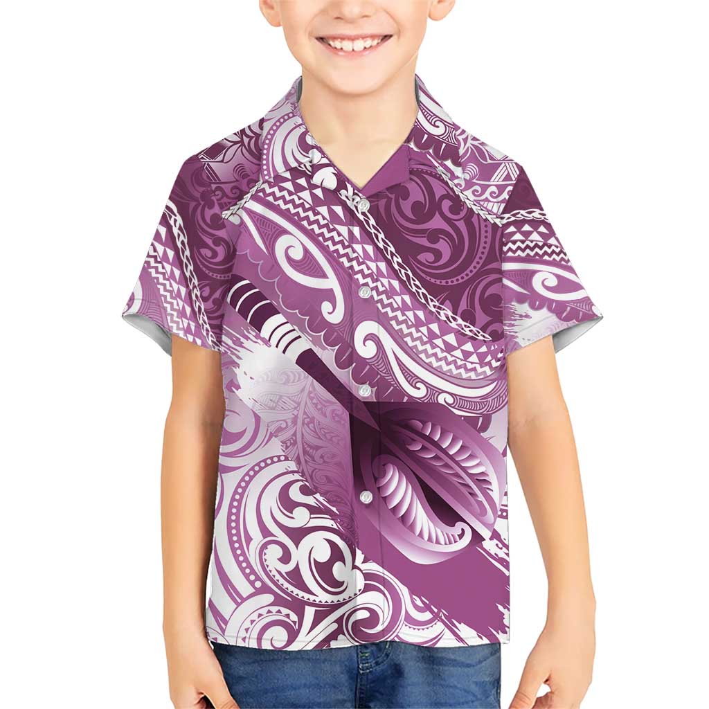 Personalised New Zealand Aotearoa Darts Masters Kid Hawaiian Shirt Maori Art Tattoo with Tribal Dart Symbol Pink - Polynesian Pride