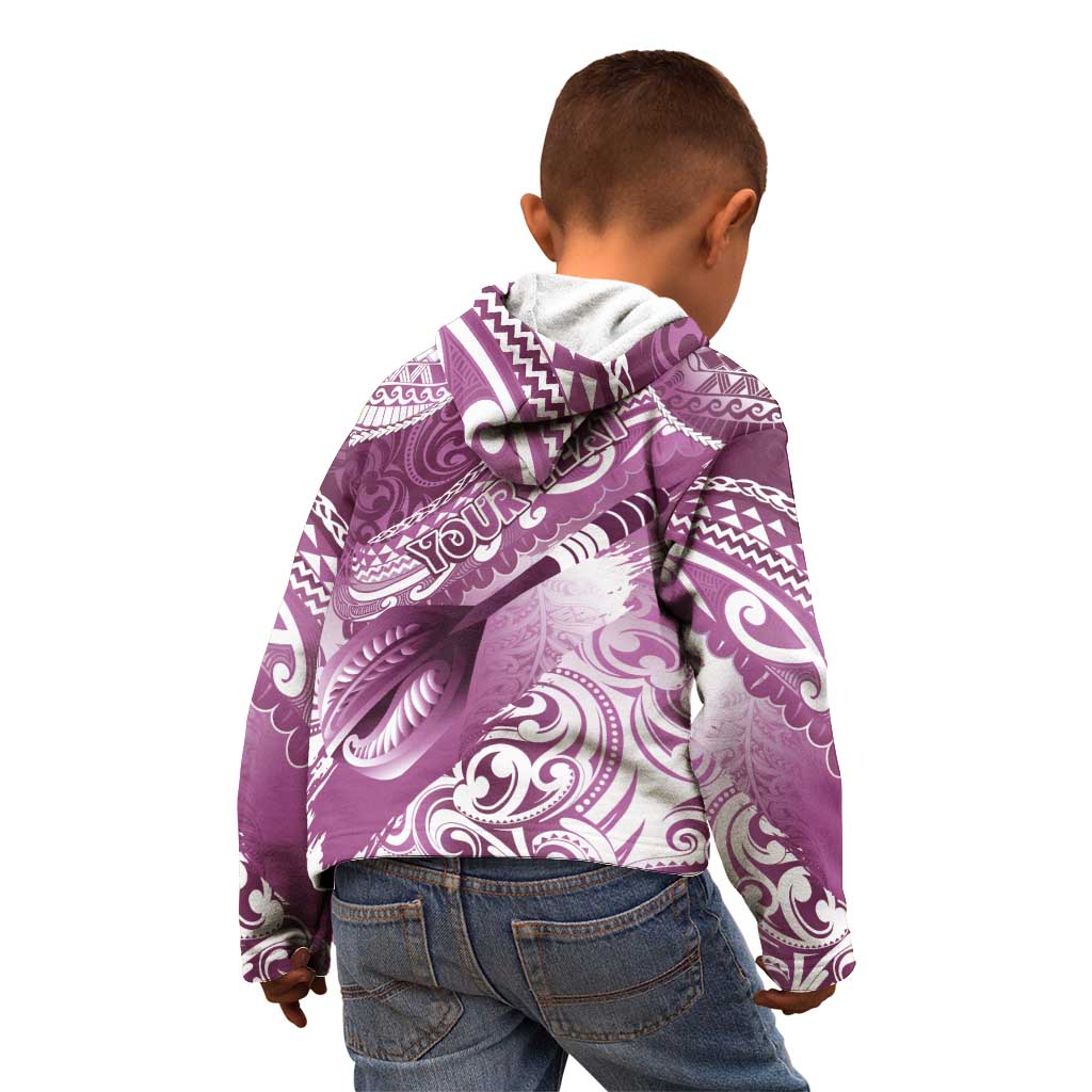 Personalised New Zealand Aotearoa Darts Masters Kid Hoodie Maori Art Tattoo with Tribal Dart Symbol Pink - Polynesian Pride