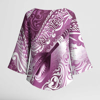 Personalised New Zealand Aotearoa Darts Masters Kimono Sleeve Blouse Maori Art Tattoo with Tribal Dart Symbol Pink - Polynesian Pride