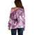 Personalised New Zealand Aotearoa Darts Masters Off Shoulder Sweater Maori Art Tattoo with Tribal Dart Symbol Pink - Polynesian Pride
