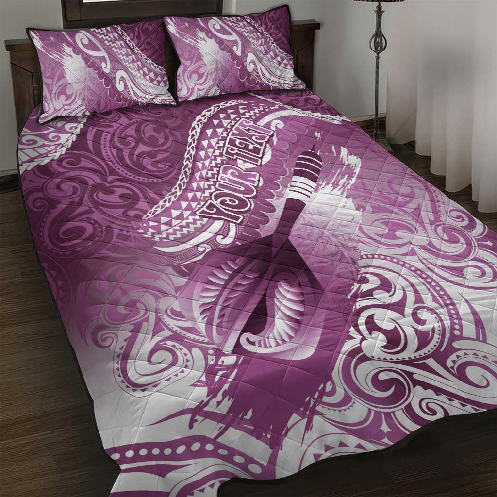 Personalised New Zealand Aotearoa Darts Masters Quilt Bed Set Maori Art Tattoo with Tribal Dart Symbol Pink - Polynesian Pride