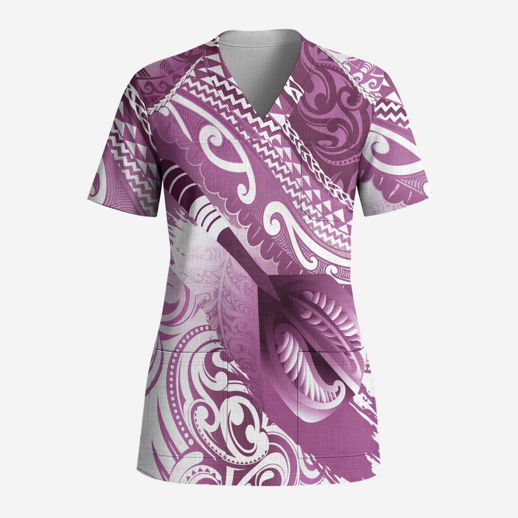 Personalised New Zealand Aotearoa Darts Masters Scrub Top Maori Art Tattoo with Tribal Dart Symbol Pink - Polynesian Pride