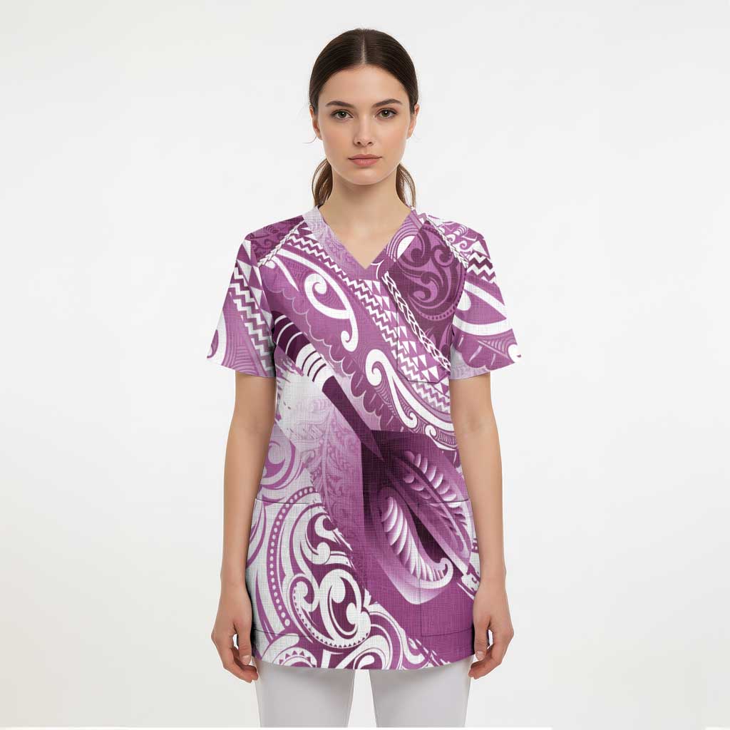 Personalised New Zealand Aotearoa Darts Masters Scrub Top Maori Art Tattoo with Tribal Dart Symbol Pink - Polynesian Pride