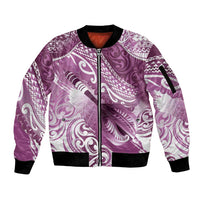 Personalised New Zealand Aotearoa Darts Masters Sleeve Zip Bomber Jacket Maori Art Tattoo with Tribal Dart Symbol Pink - Polynesian Pride
