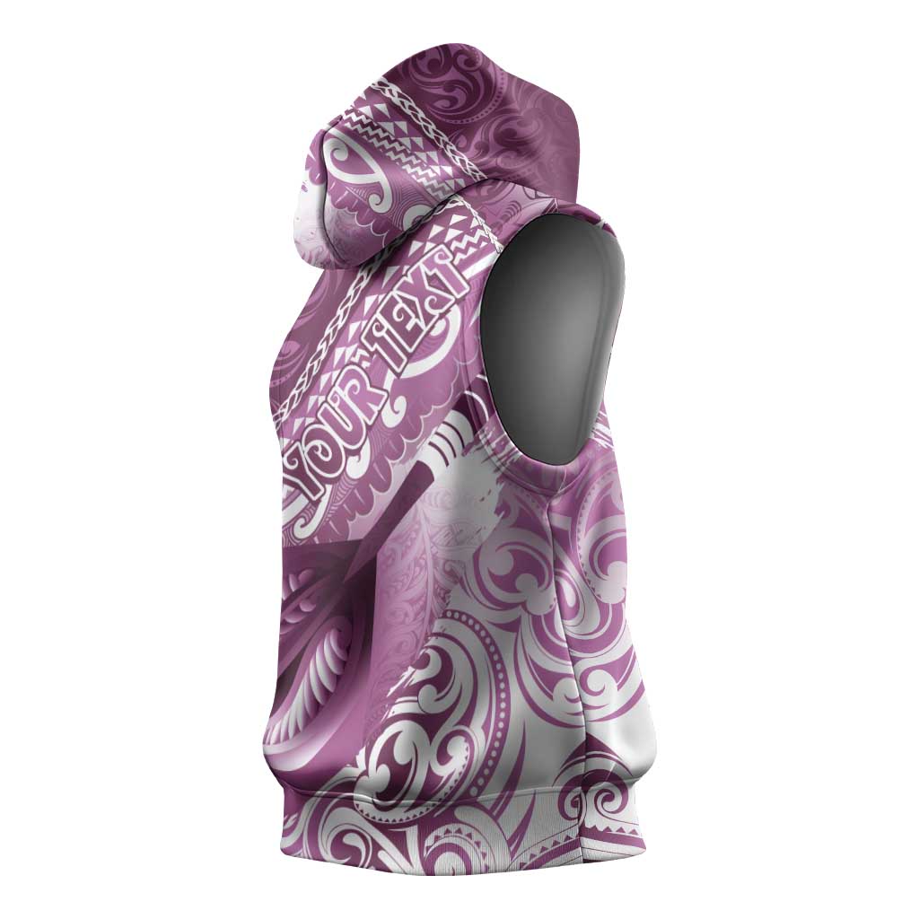 Personalised New Zealand Aotearoa Darts Masters Sleeveless Hoodie Maori Art Tattoo with Tribal Dart Symbol Pink - Polynesian Pride