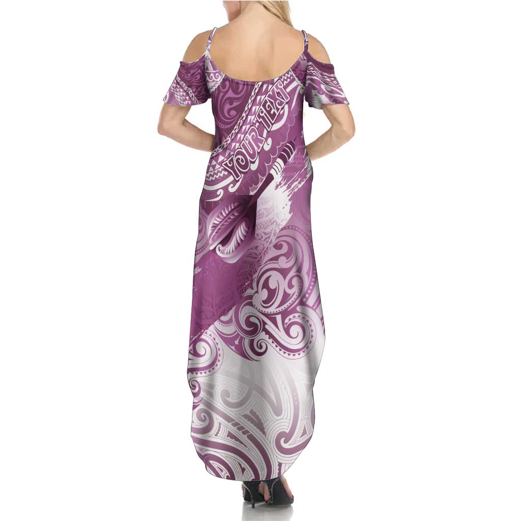 Personalised New Zealand Aotearoa Darts Masters Summer Maxi Dress Maori Art Tattoo with Tribal Dart Symbol Pink - Polynesian Pride