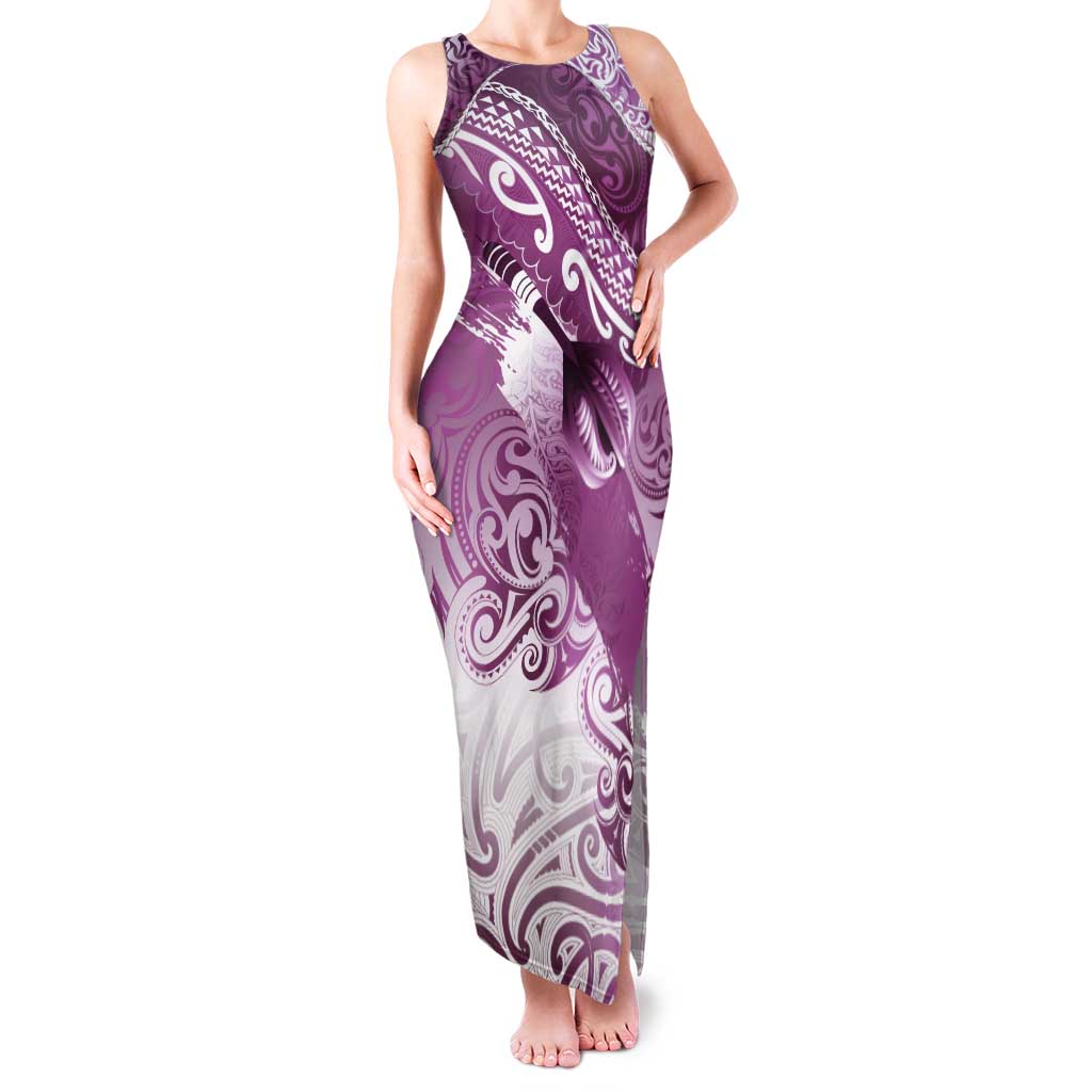 Personalised New Zealand Aotearoa Darts Masters Tank Maxi Dress Maori Art Tattoo with Tribal Dart Symbol Pink - Polynesian Pride