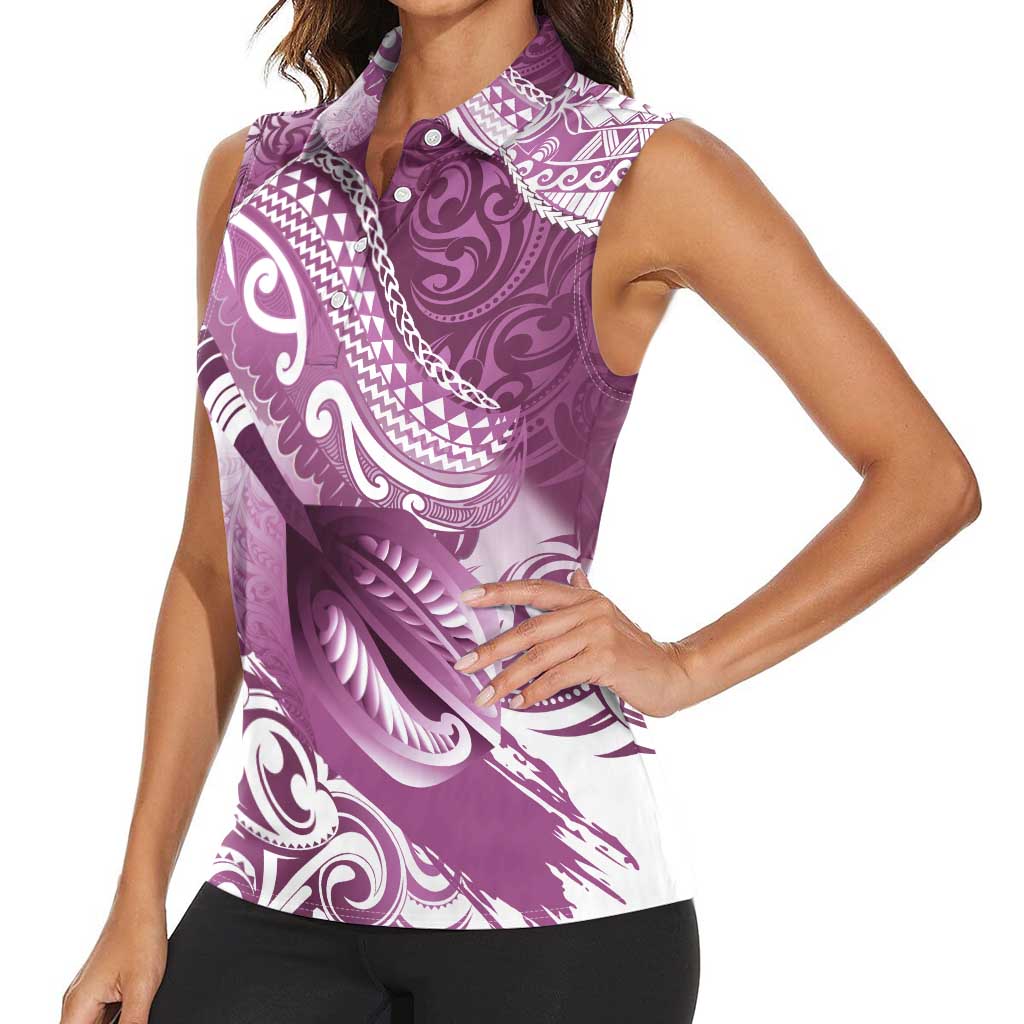 Personalised New Zealand Aotearoa Darts Masters Women Sleeveless Polo Shirt Maori Art Tattoo with Tribal Dart Symbol Pink - Polynesian Pride