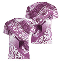 Personalised New Zealand Aotearoa Darts Masters Women V-Neck T-Shirt Maori Art Tattoo with Tribal Dart Symbol Pink - Polynesian Pride