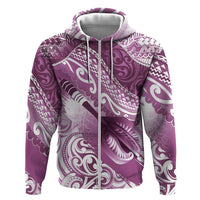 Personalised New Zealand Aotearoa Darts Masters Zip Hoodie Maori Art Tattoo with Tribal Dart Symbol Pink - Polynesian Pride