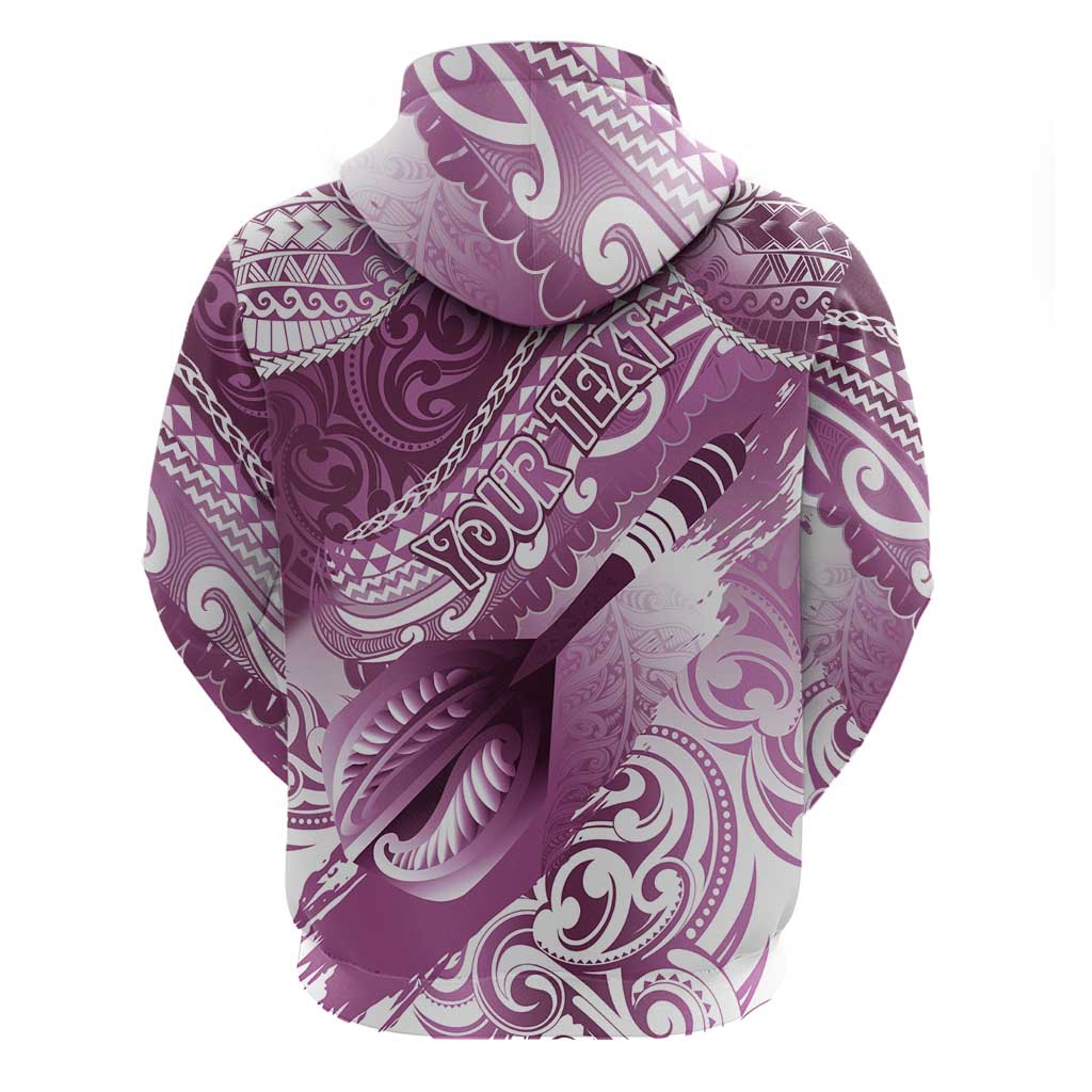 Personalised New Zealand Aotearoa Darts Masters Zip Hoodie Maori Art Tattoo with Tribal Dart Symbol Pink - Polynesian Pride