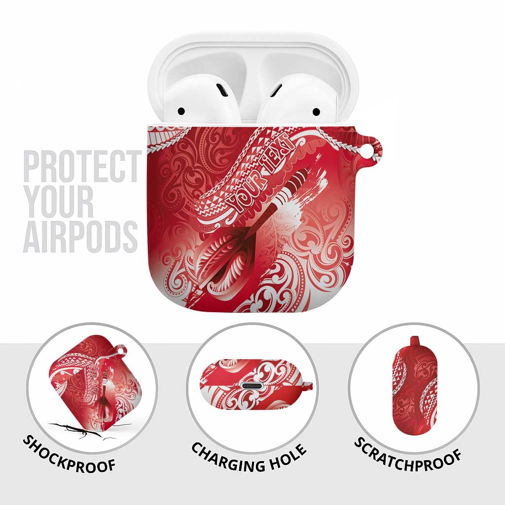 Personalised New Zealand Aotearoa Darts Masters AirPods Case Maori Art Tattoo with Tribal Dart Symbol Red - Polynesian Pride