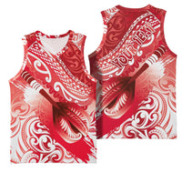 Personalised New Zealand Aotearoa Darts Masters Basketball Jersey Maori Art Tattoo with Tribal Dart Symbol Red - Polynesian Pride