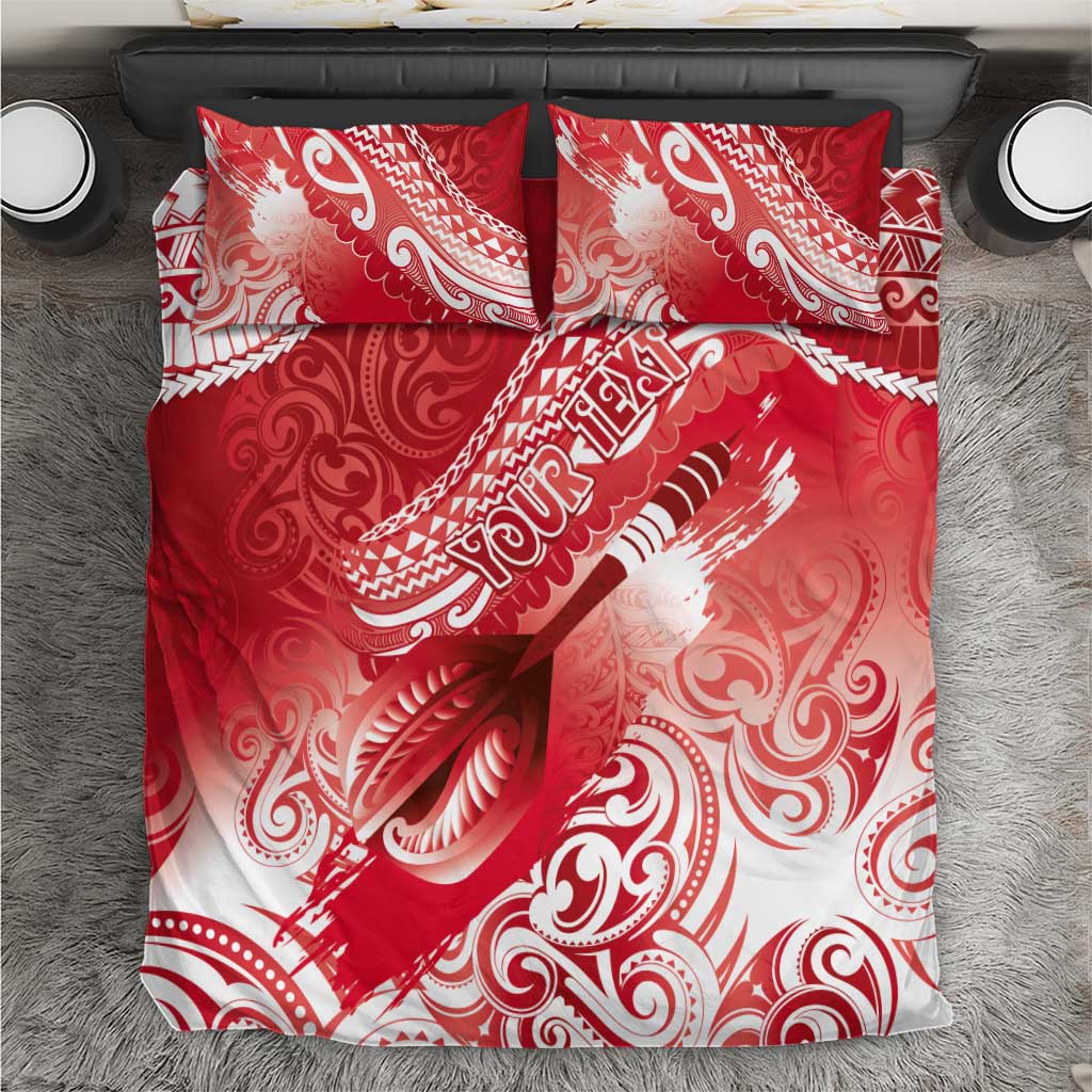 Personalised New Zealand Aotearoa Darts Masters Bedding Set Maori Art Tattoo with Tribal Dart Symbol Red - Polynesian Pride