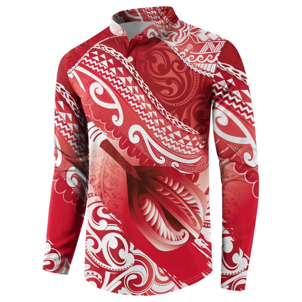 Personalised New Zealand Aotearoa Darts Masters Button Sweatshirt Maori Art Tattoo with Tribal Dart Symbol Red - Polynesian Pride