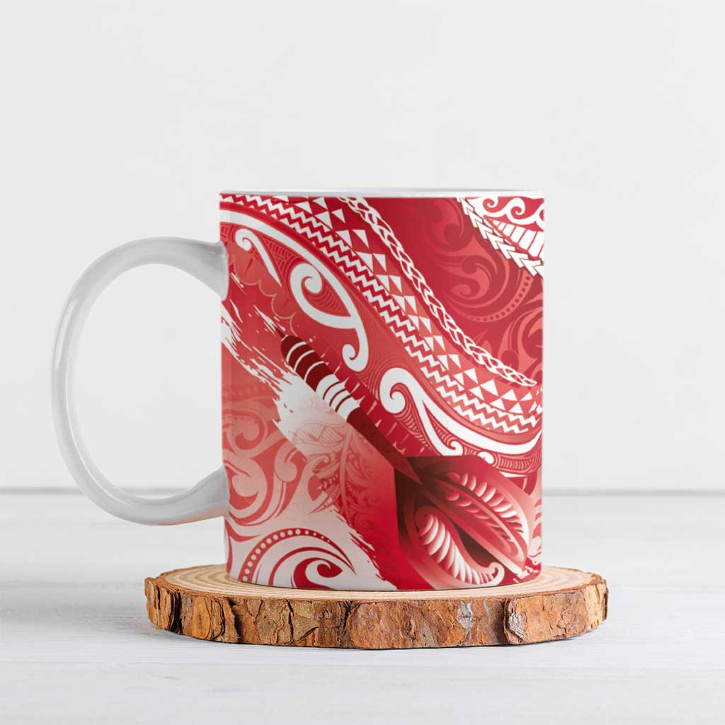 Personalised New Zealand Aotearoa Darts Masters Ceramic Mug Maori Art Tattoo with Tribal Dart Symbol Red - Polynesian Pride