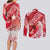 Personalised New Zealand Aotearoa Darts Masters Couples Matching Long Sleeve Bodycon Dress and Long Sleeve Button Shirt Maori Art Tattoo with Tribal Dart Symbol Red - Polynesian Pride