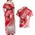 Personalised New Zealand Aotearoa Darts Masters Couples Matching Off Shoulder Maxi Dress and Hawaiian Shirt Maori Art Tattoo with Tribal Dart Symbol Red - Polynesian Pride
