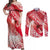 Personalised New Zealand Aotearoa Darts Masters Couples Matching Off Shoulder Maxi Dress and Long Sleeve Button Shirt Maori Art Tattoo with Tribal Dart Symbol Red - Polynesian Pride