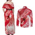 Personalised New Zealand Aotearoa Darts Masters Couples Matching Off Shoulder Maxi Dress and Long Sleeve Button Shirt Maori Art Tattoo with Tribal Dart Symbol Red - Polynesian Pride