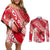 Personalised New Zealand Aotearoa Darts Masters Couples Matching Off Shoulder Short Dress and Long Sleeve Button Shirt Maori Art Tattoo with Tribal Dart Symbol Red - Polynesian Pride