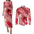 Personalised New Zealand Aotearoa Darts Masters Couples Matching Puletasi and Long Sleeve Button Shirt Maori Art Tattoo with Tribal Dart Symbol Red - Polynesian Pride