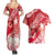 Personalised New Zealand Aotearoa Darts Masters Couples Matching Summer Maxi Dress and Hawaiian Shirt Maori Art Tattoo with Tribal Dart Symbol Red - Polynesian Pride