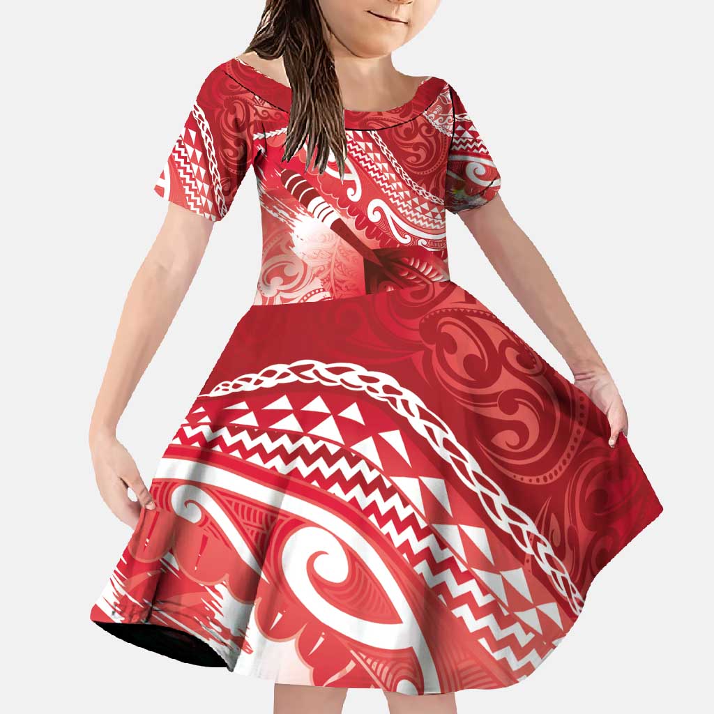 Personalised New Zealand Aotearoa Darts Masters Family Matching Long Sleeve Bodycon Dress and Hawaiian Shirt Maori Art Tattoo with Tribal Dart Symbol Red - Polynesian Pride