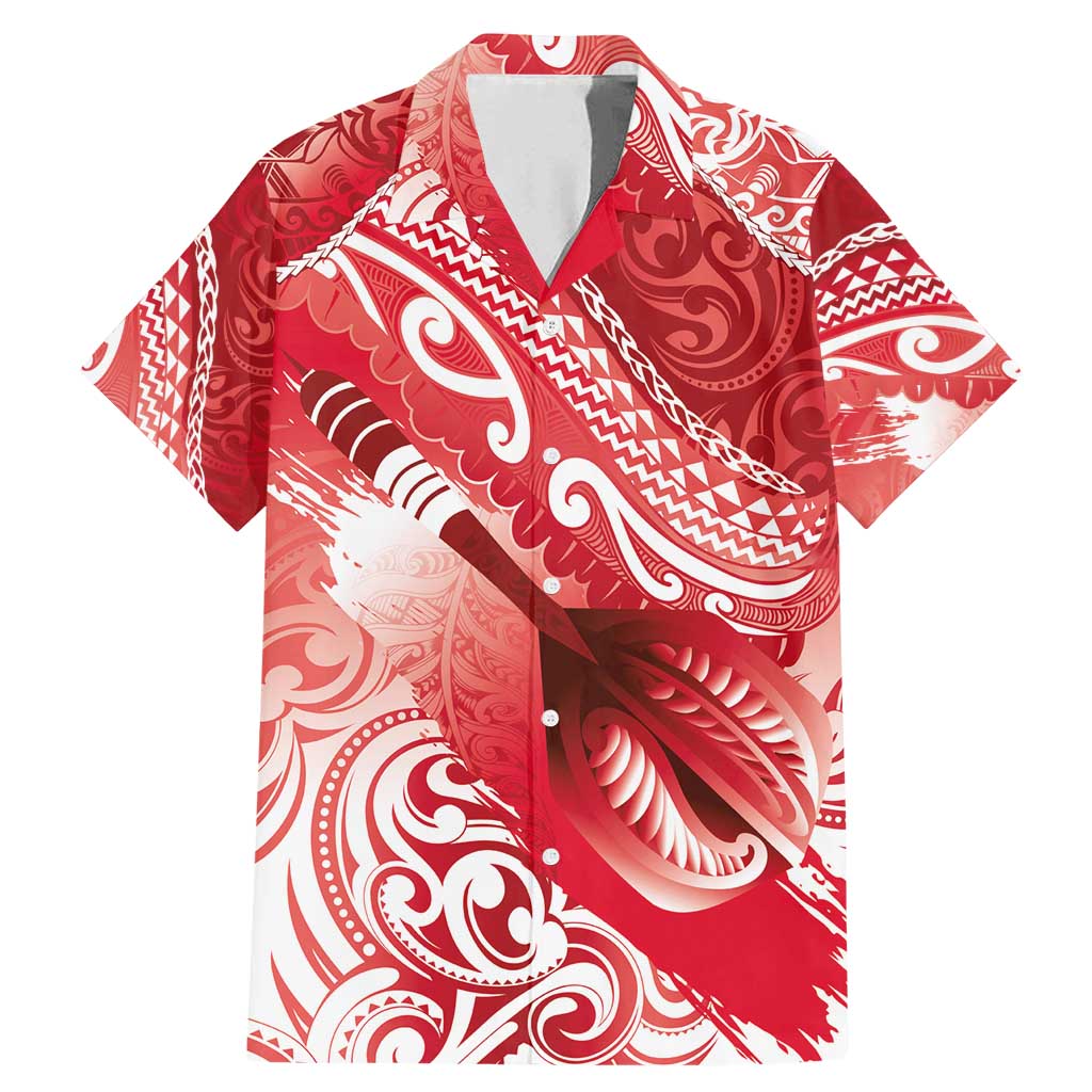 Personalised New Zealand Aotearoa Darts Masters Family Matching Mermaid Dress and Hawaiian Shirt Maori Art Tattoo with Tribal Dart Symbol Red - Polynesian Pride