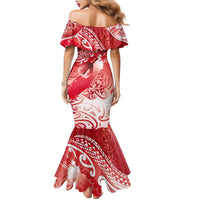 Personalised New Zealand Aotearoa Darts Masters Family Matching Mermaid Dress and Hawaiian Shirt Maori Art Tattoo with Tribal Dart Symbol Red - Polynesian Pride