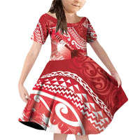 Personalised New Zealand Aotearoa Darts Masters Family Matching Off Shoulder Short Dress and Hawaiian Shirt Maori Art Tattoo with Tribal Dart Symbol Red - Polynesian Pride