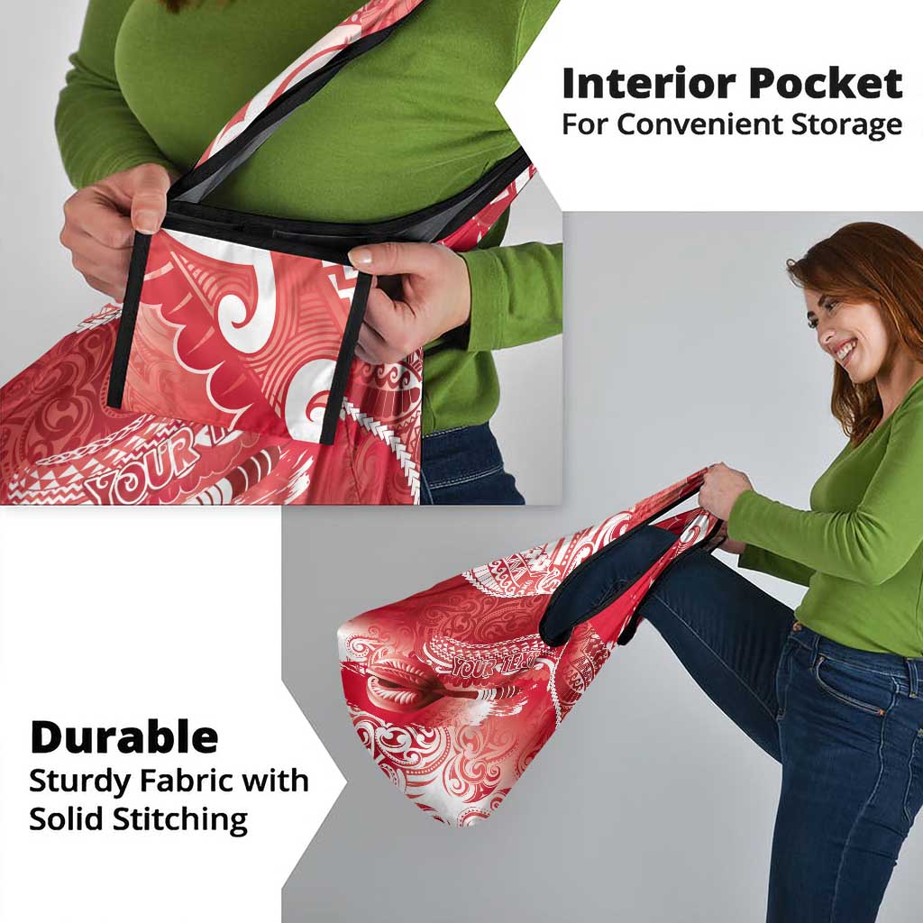 Personalised New Zealand Aotearoa Darts Masters Grocery Bag Maori Art Tattoo with Tribal Dart Symbol Red - Polynesian Pride