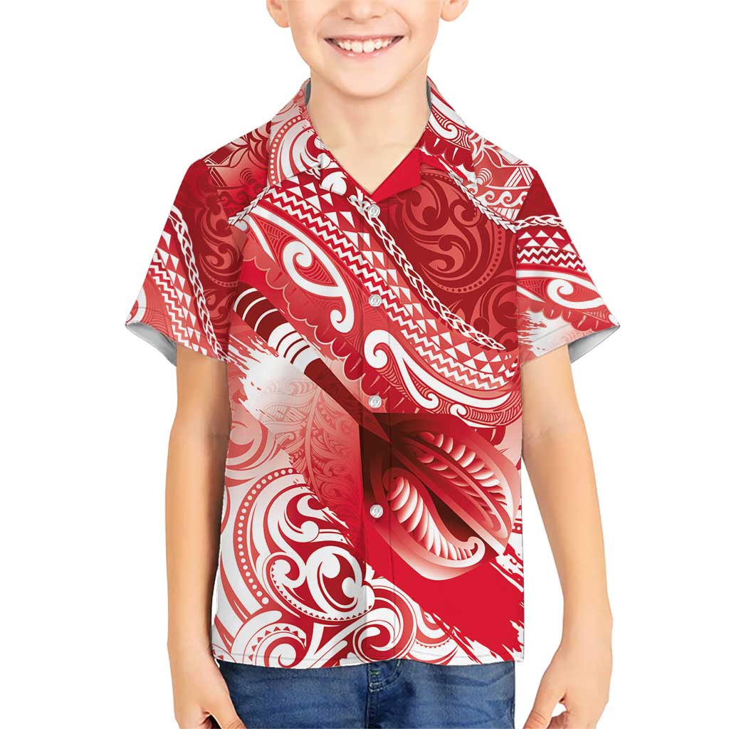 Personalised New Zealand Aotearoa Darts Masters Kid Hawaiian Shirt Maori Art Tattoo with Tribal Dart Symbol Red - Polynesian Pride