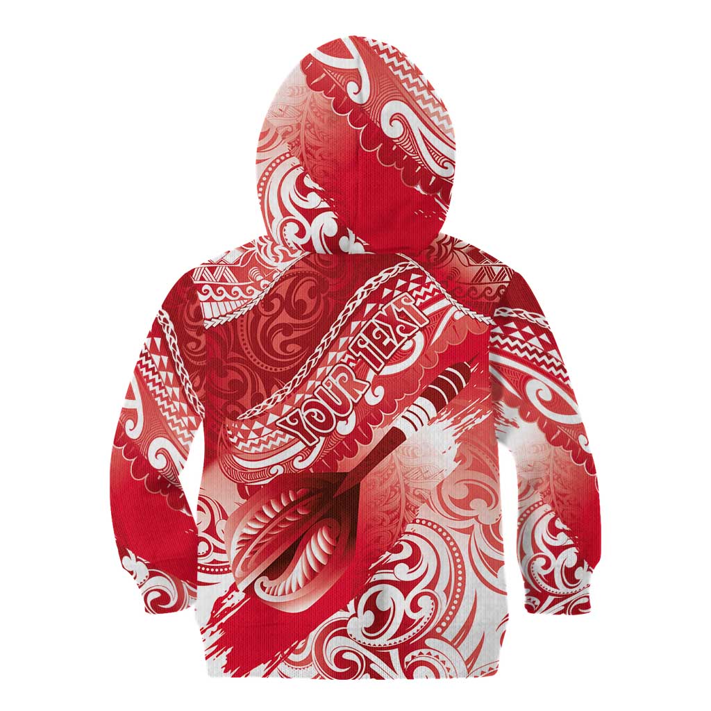 Personalised New Zealand Aotearoa Darts Masters Kid Hoodie Maori Art Tattoo with Tribal Dart Symbol Red - Polynesian Pride