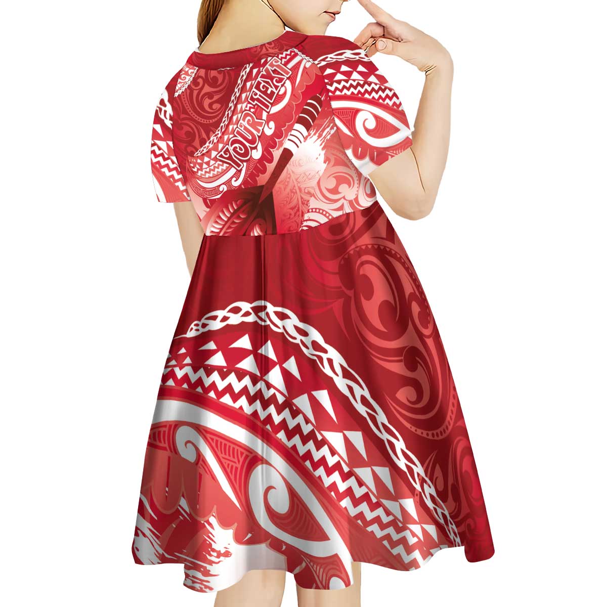 Personalised New Zealand Aotearoa Darts Masters Kid Short Sleeve Dress Maori Art Tattoo with Tribal Dart Symbol Red - Polynesian Pride