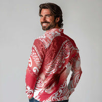 Personalised New Zealand Aotearoa Darts Masters Long Sleeve Polo Shirt Maori Art Tattoo with Tribal Dart Symbol Red - Polynesian Pride