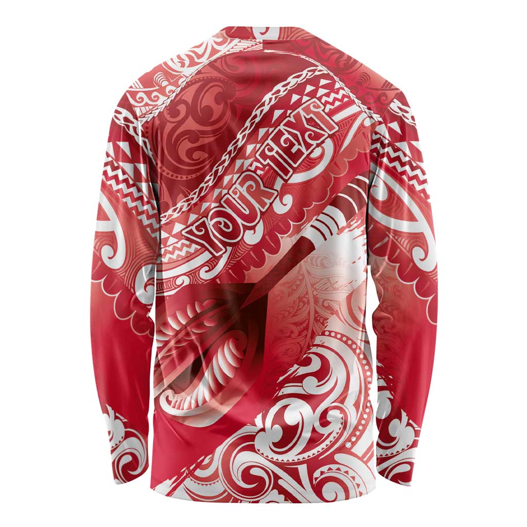 Personalised New Zealand Aotearoa Darts Masters Long Sleeve Shirt Maori Art Tattoo with Tribal Dart Symbol Red - Polynesian Pride