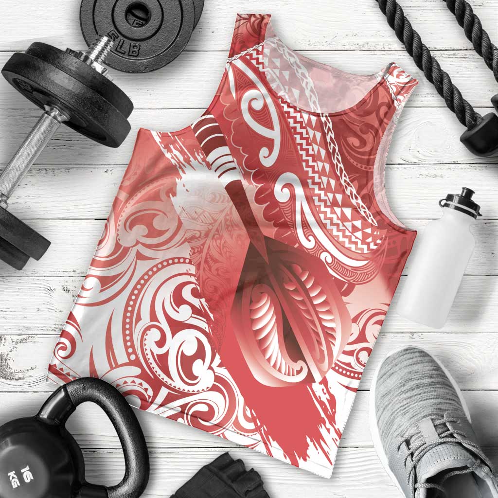 Personalised New Zealand Aotearoa Darts Masters Men Tank Top Maori Art Tattoo with Tribal Dart Symbol Red - Polynesian Pride