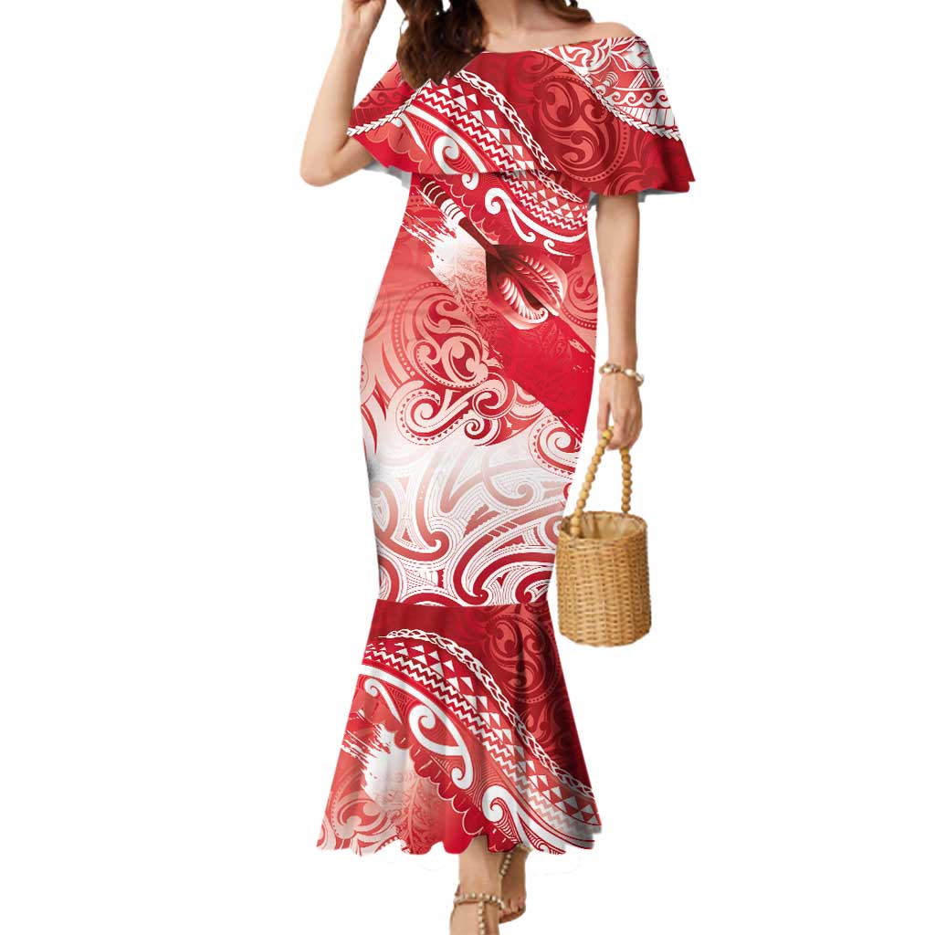 Personalised New Zealand Aotearoa Darts Masters Mermaid Dress Maori Art Tattoo with Tribal Dart Symbol Red - Polynesian Pride