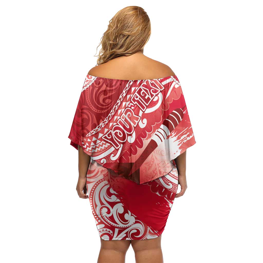 Personalised New Zealand Aotearoa Darts Masters Off Shoulder Short Dress Maori Art Tattoo with Tribal Dart Symbol Red - Polynesian Pride