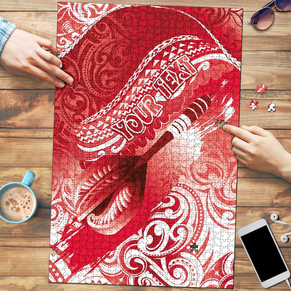 Personalised New Zealand Aotearoa Darts Masters Puzzle Maori Art Tattoo with Tribal Dart Symbol Red - Polynesian Pride