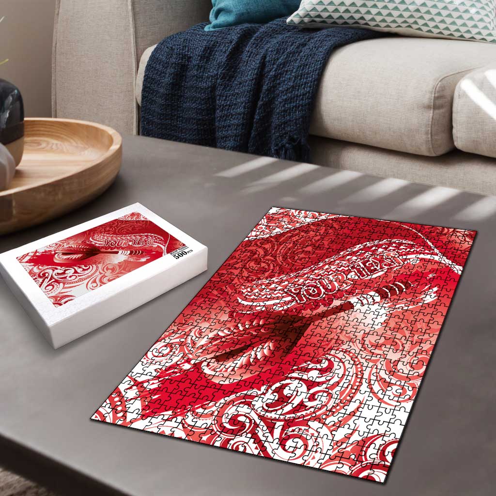 Personalised New Zealand Aotearoa Darts Masters Puzzle Maori Art Tattoo with Tribal Dart Symbol Red - Polynesian Pride